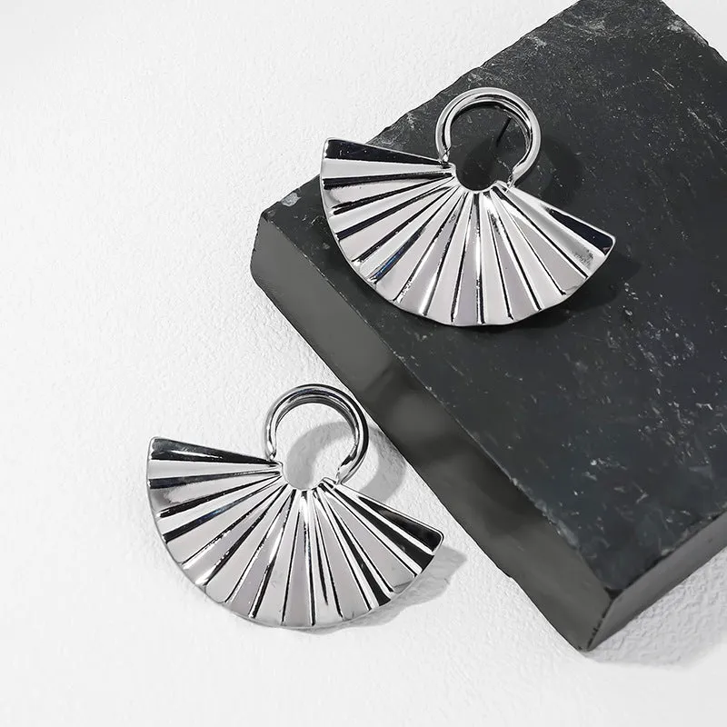 Chic Metal Fan Pleated Texture Earrings - Vienna Verve Collection