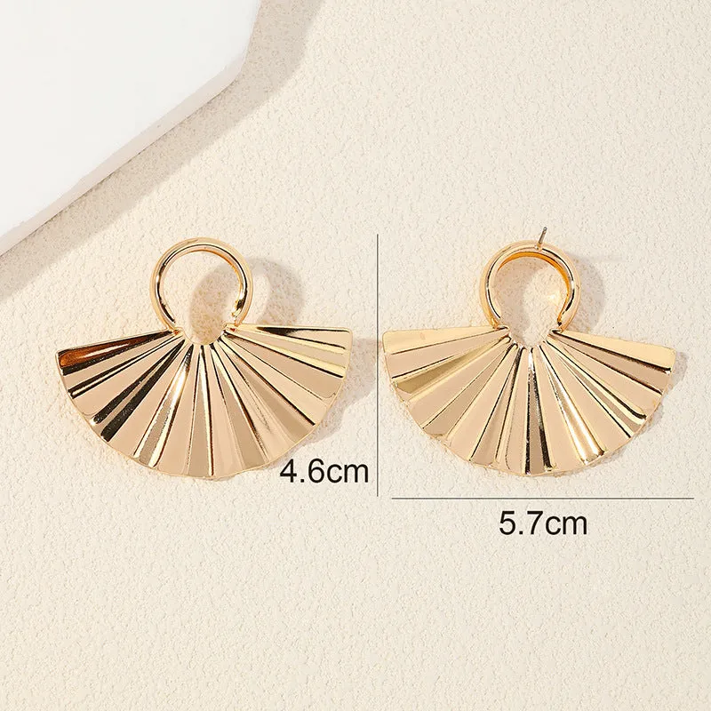 Chic Metal Fan Pleated Texture Earrings - Vienna Verve Collection