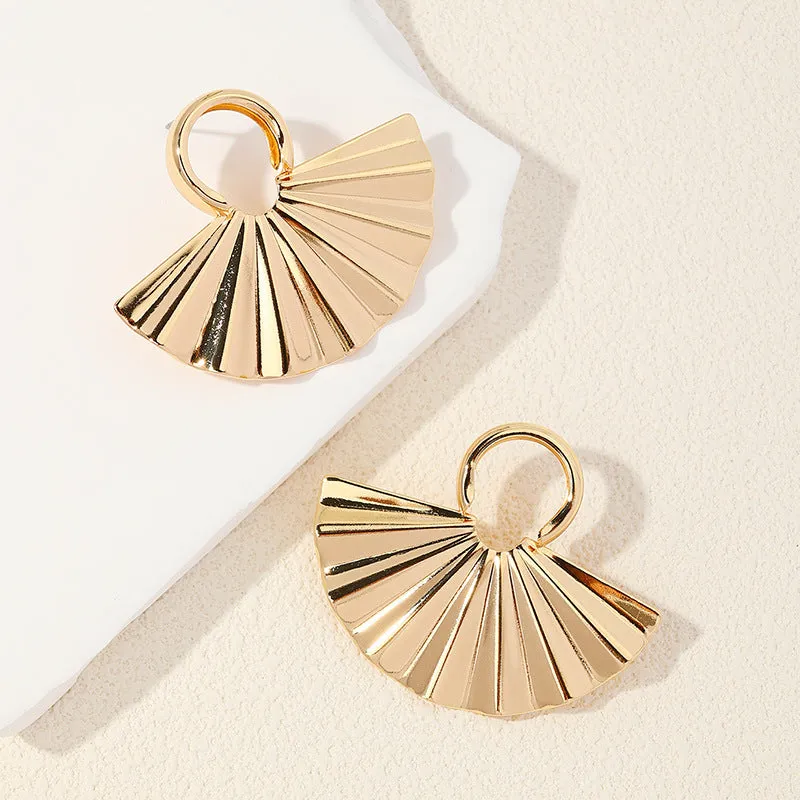 Chic Metal Fan Pleated Texture Earrings - Vienna Verve Collection