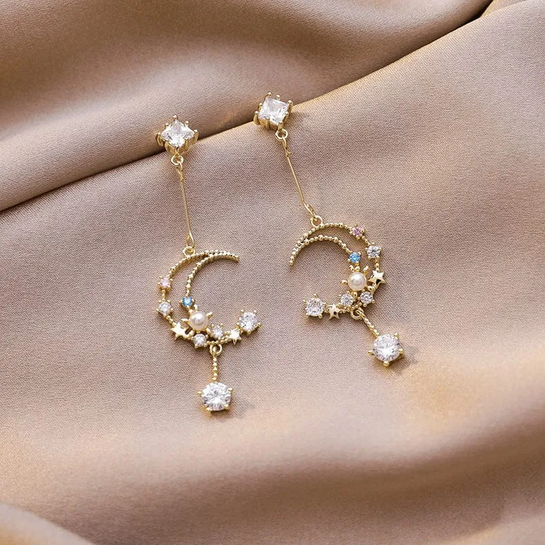 Chic Rhinestone Moon Phase Dangle Earrings