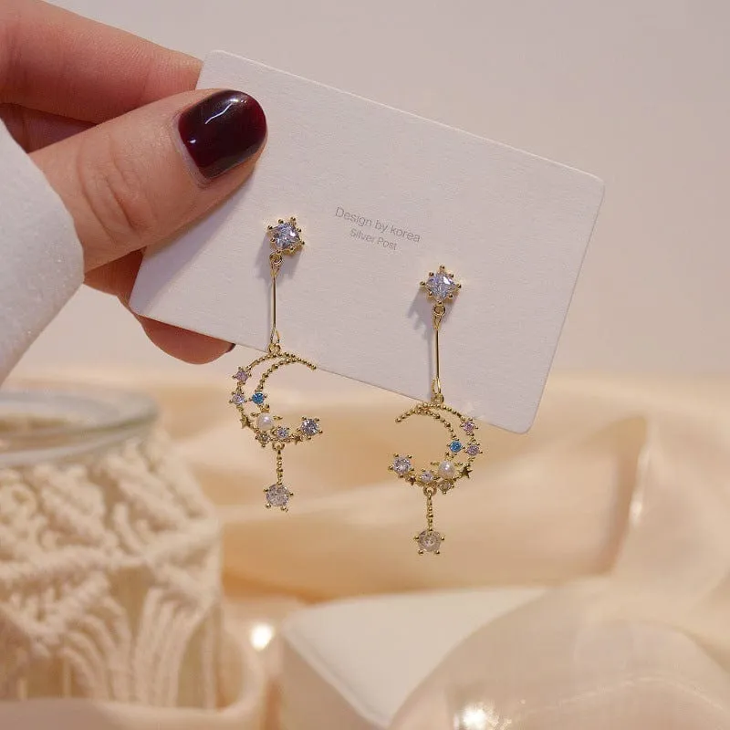 Chic Rhinestone Moon Phase Dangle Earrings