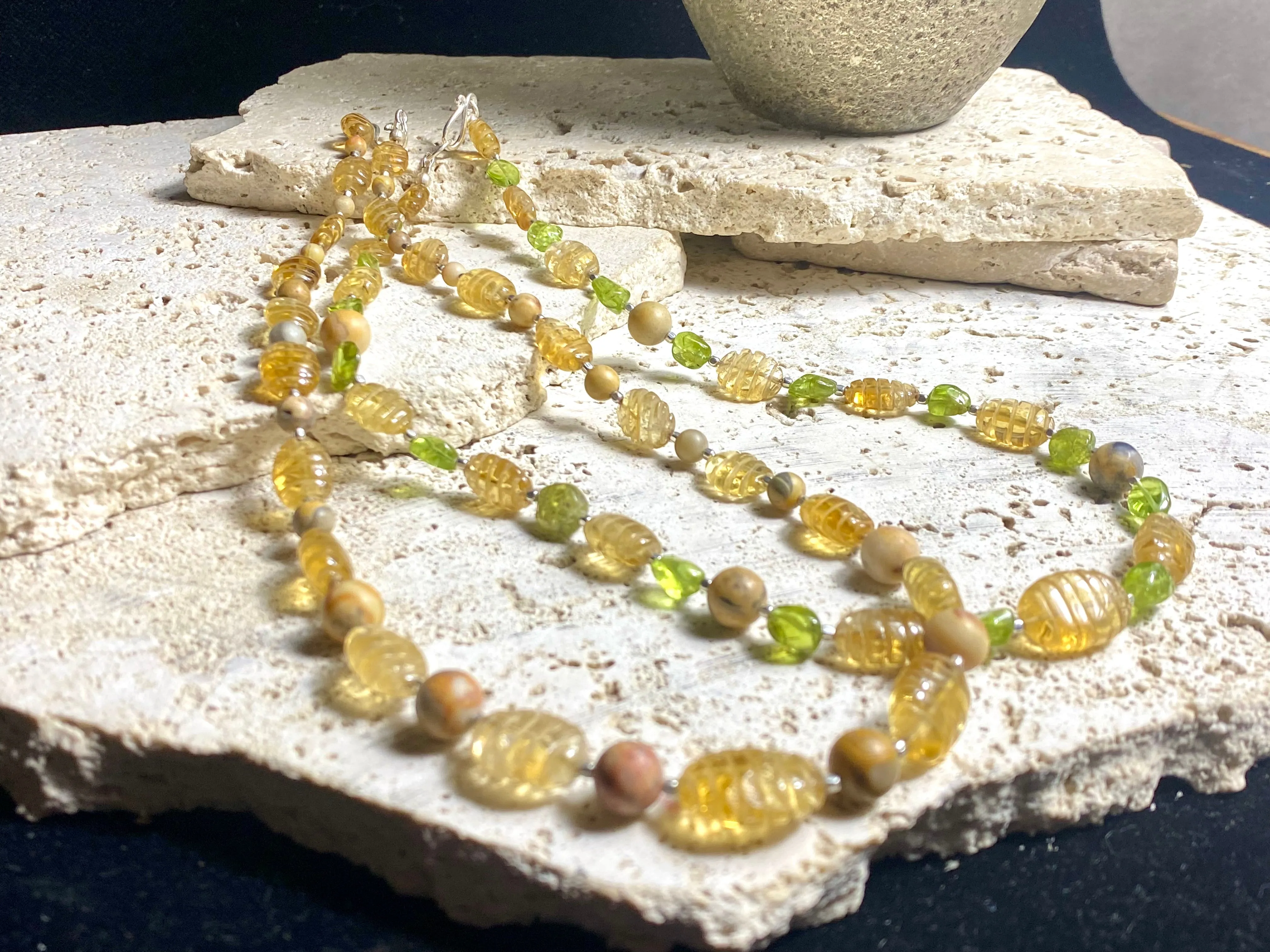 Citrine, Peridot And Jasper Necklaces