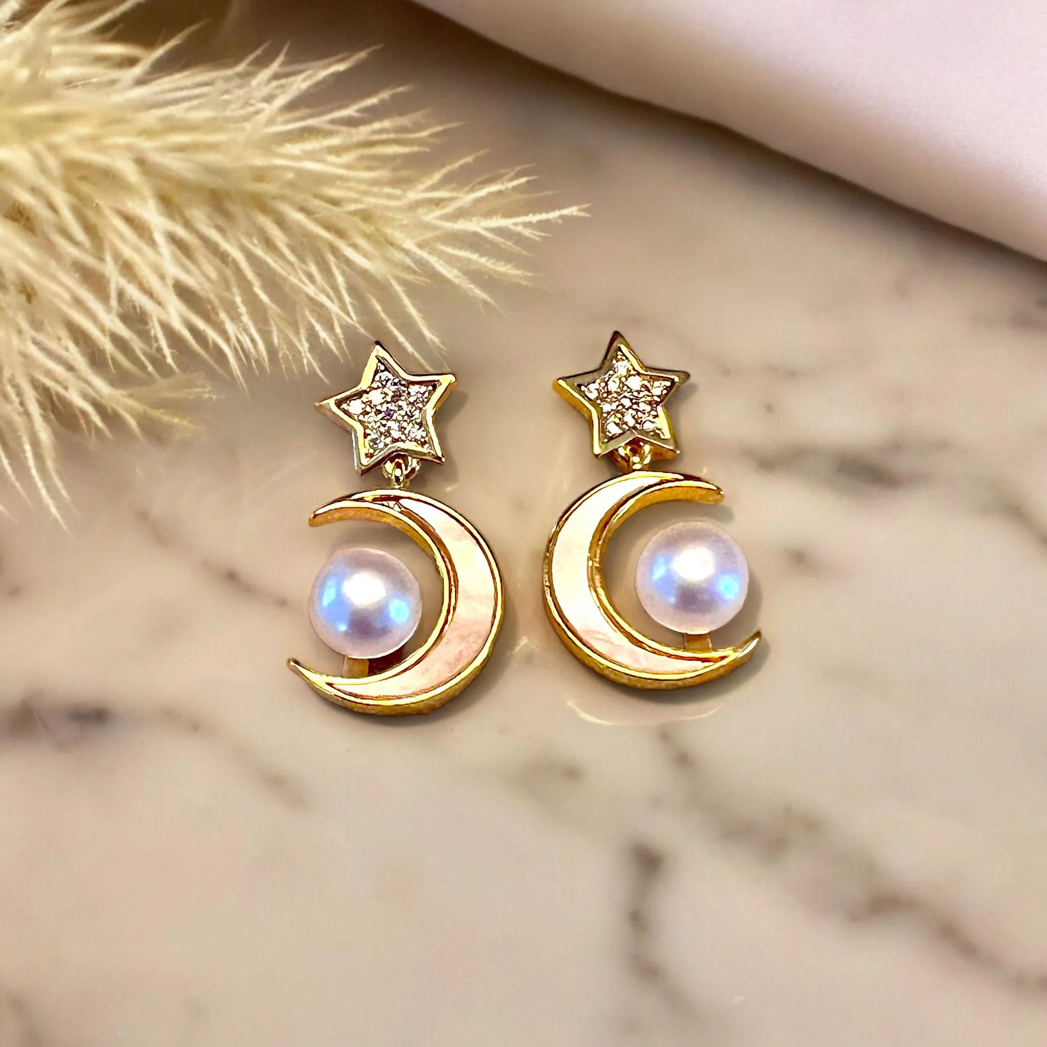 Crescent Moon Mother of Pearl Earrings