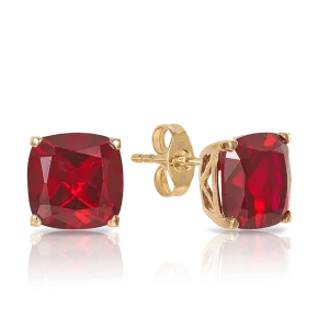 Cushion Cut Created Ruby Studs in 9ct Yellow Gold