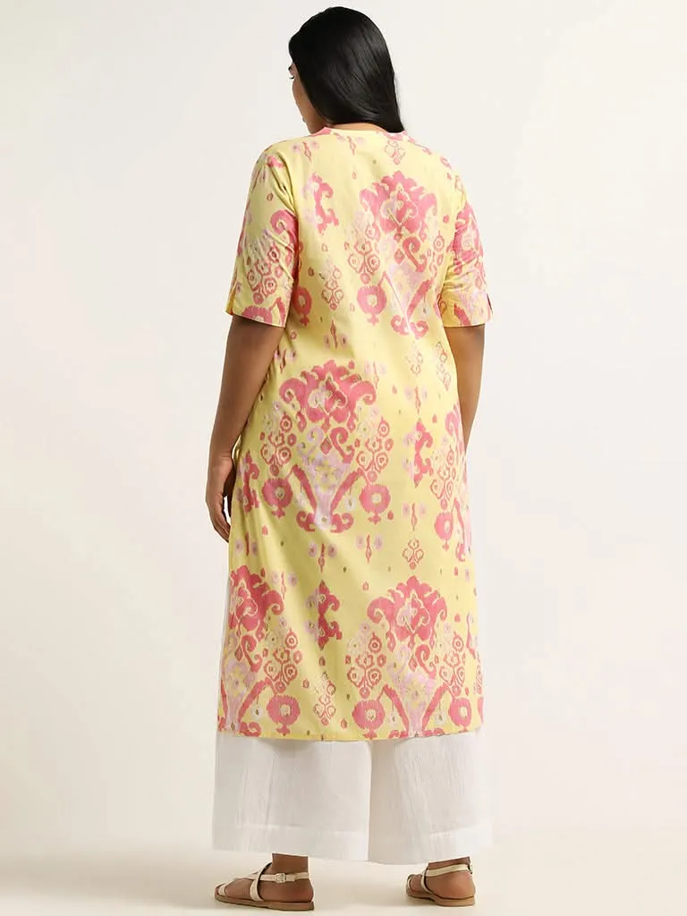 Diza Yellow Ikkat Printed Cotton Kurta