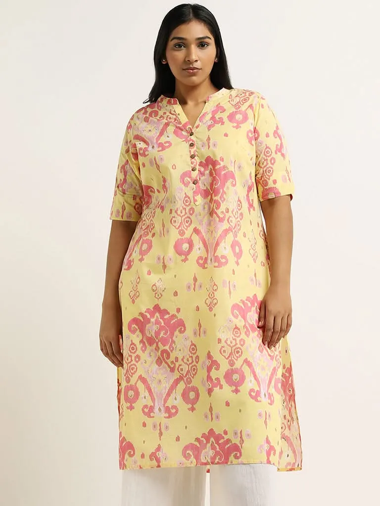 Diza Yellow Ikkat Printed Cotton Kurta