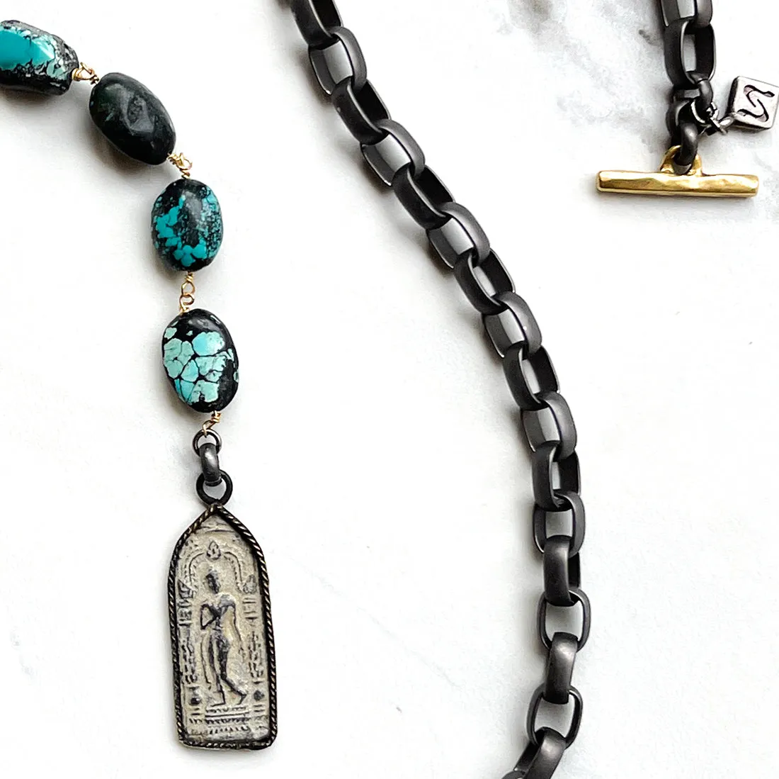 EAGLE Turquoise and Buddha Toggle Necklace