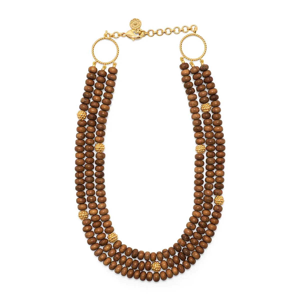 Earth Goddess Triple Strand Necklace, 18" 2'' - Teak