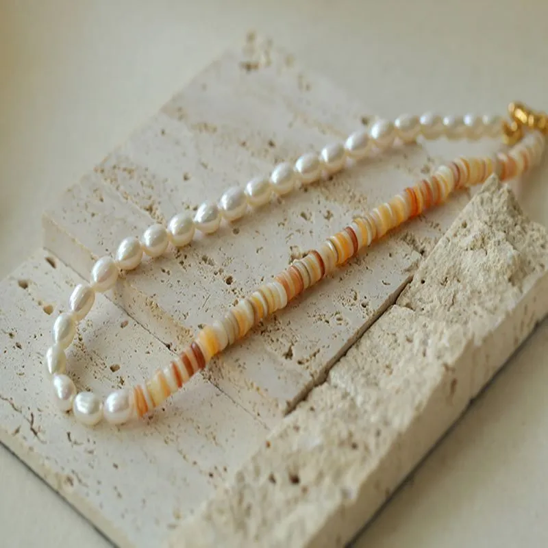 Earth Tone Shell Pearl Beaded Necklace