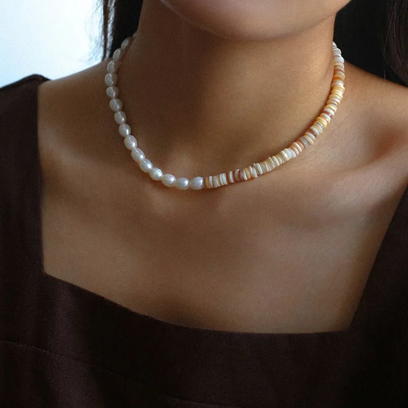 Earth Tone Shell Pearl Beaded Necklace