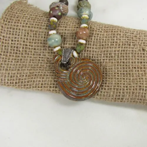 Earth Tones Handmade Necklace with Fair Trade Bead Bold Pendant