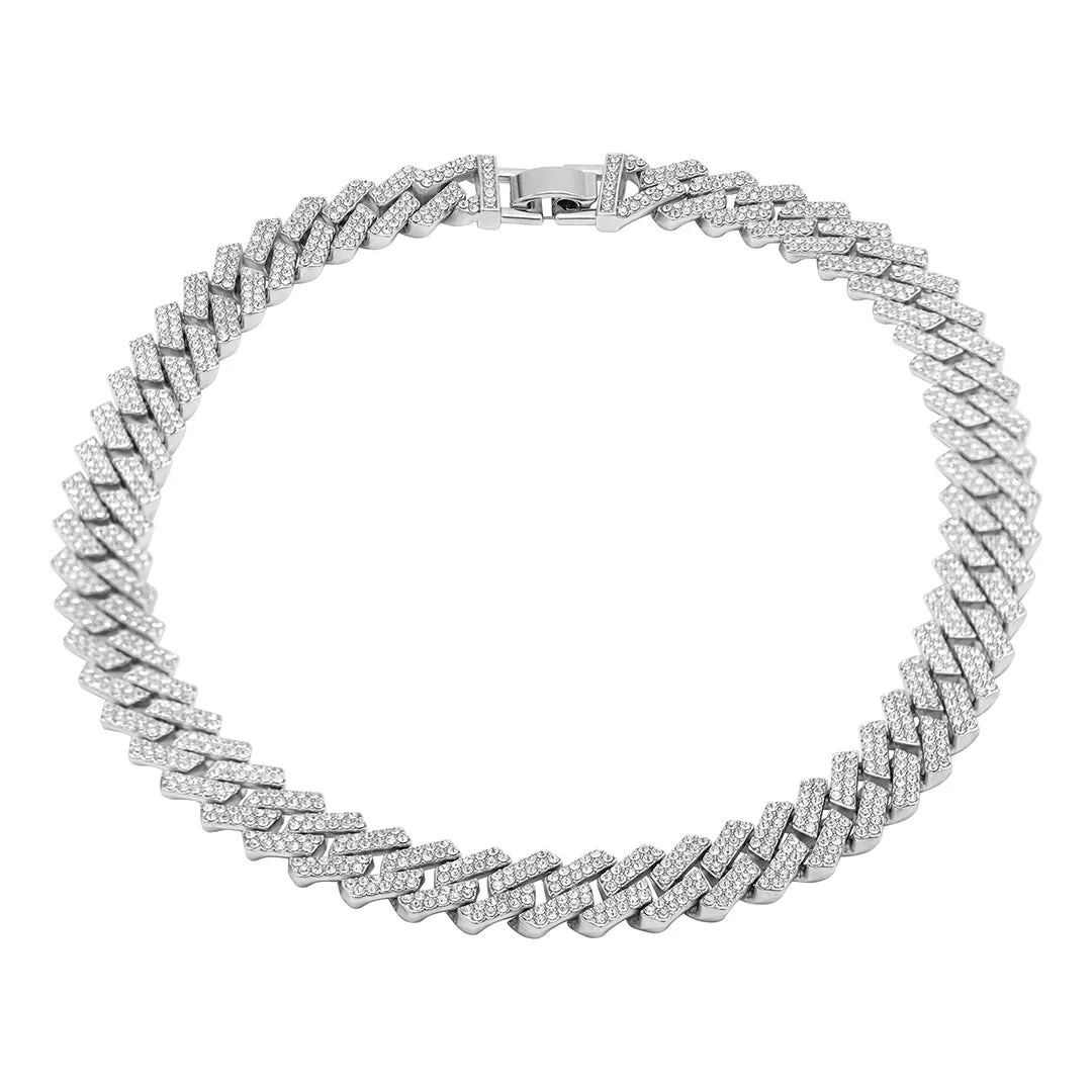 Edgy Cuban Crystal Chain Necklace silver