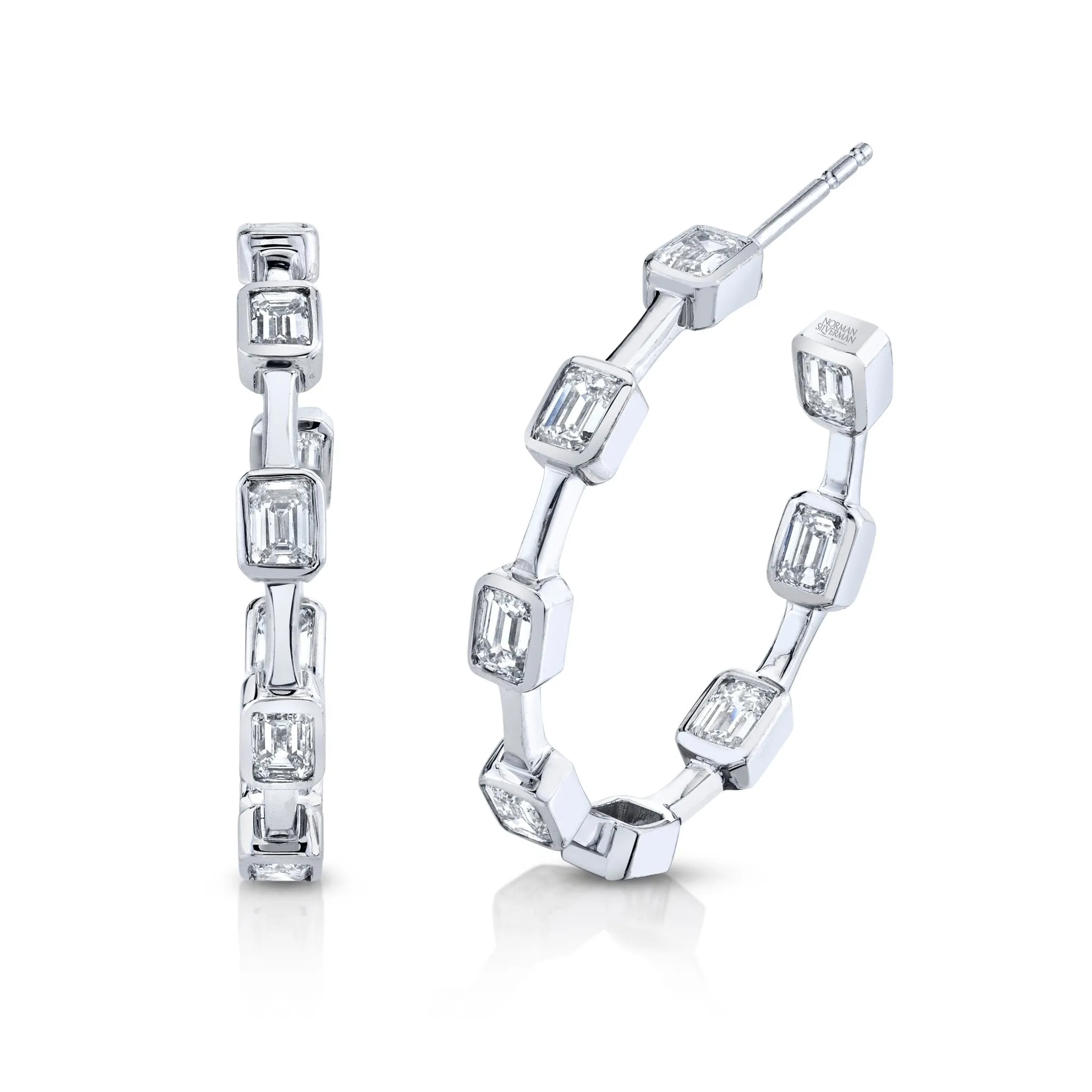 Emerald-cut Diamond Hoop Earrings