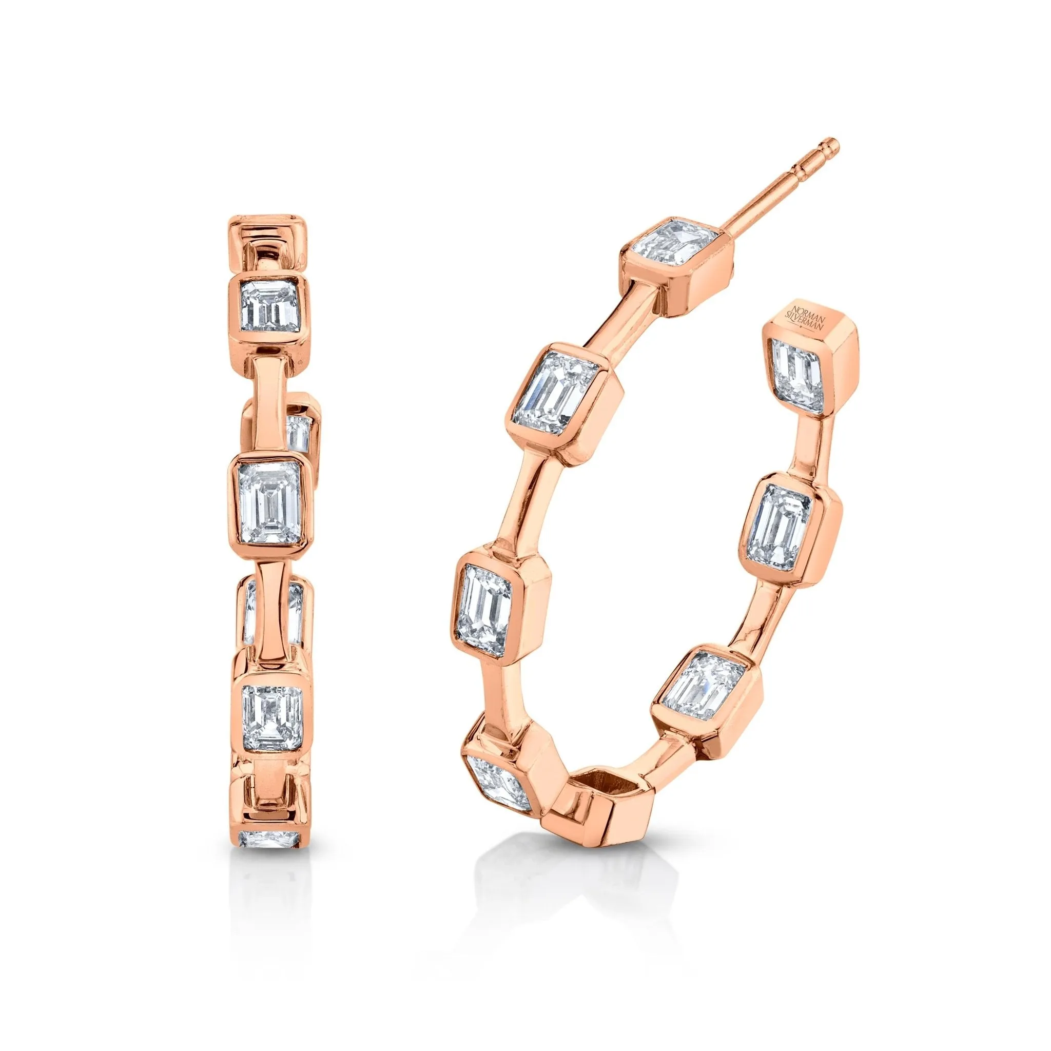 Emerald-cut Diamond Hoop Earrings