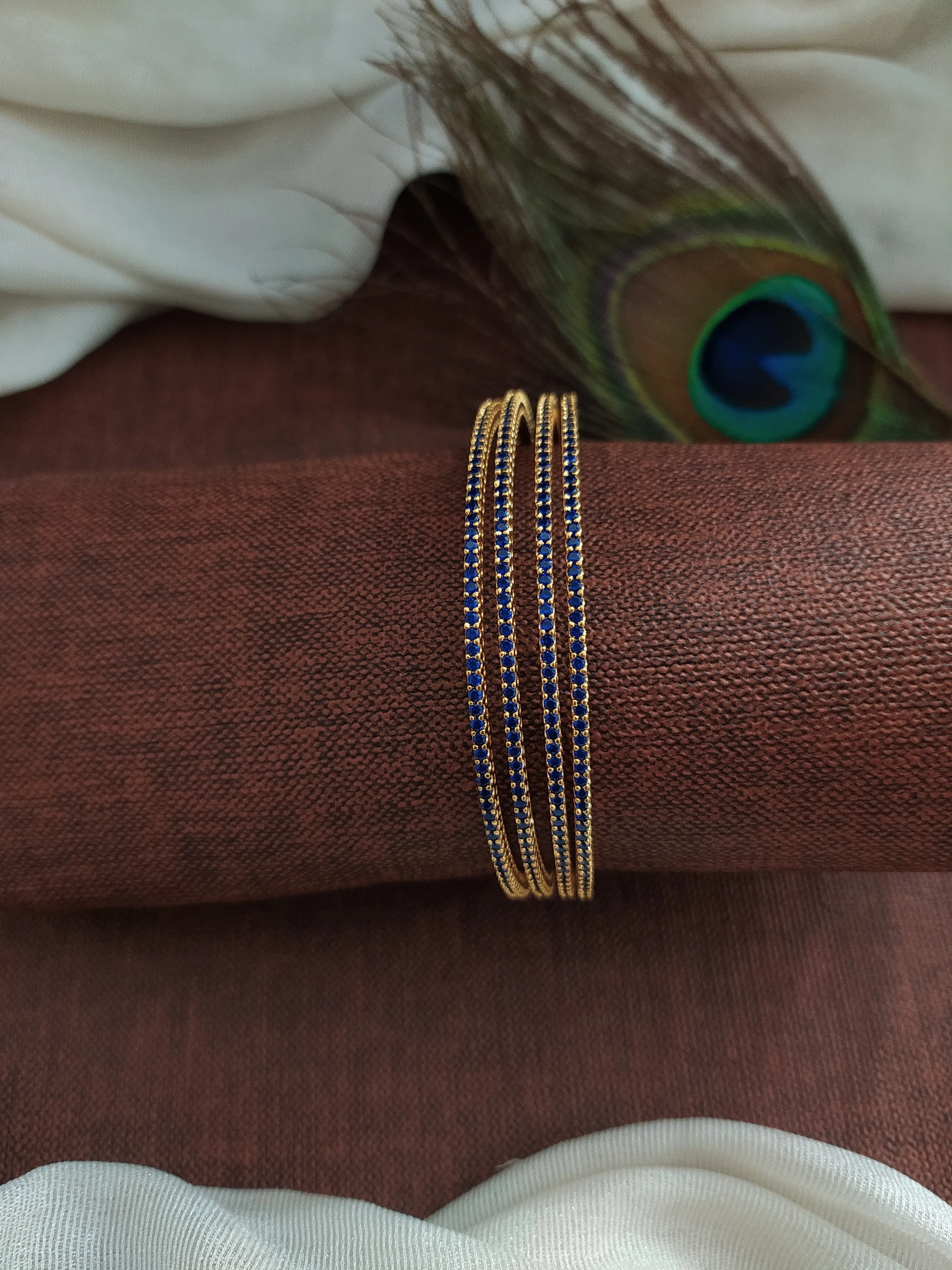 Exquisite Green & Blue Color Gold Plated Zircon Bangles