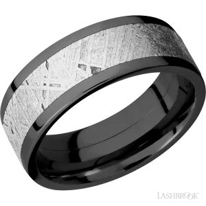 Flat Zirconium with Polish Finish and Meteorite Inlay - 8MM