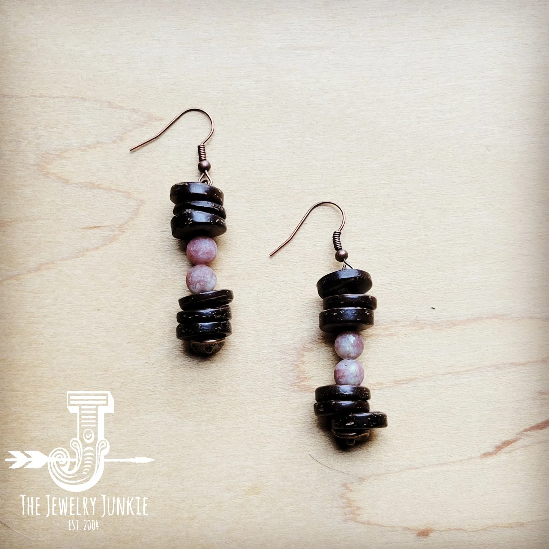 **Frosted Marble Jasper and Wood Earrings (220g)