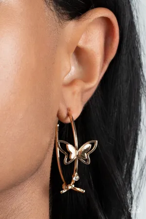 Full Out Flutter - Gold Butterfly Hoop Earrings Paparazzi Accessories