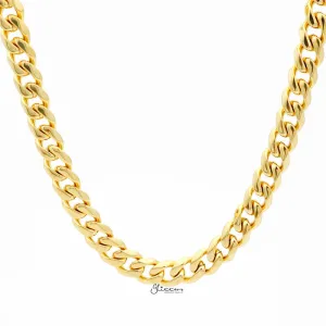 Gold I.P Stainless Steel Beveled Cuban Chain Necklace - 11mm width