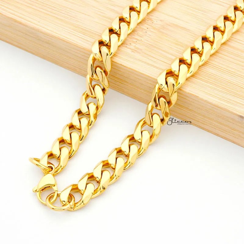 Gold I.P Stainless Steel Beveled Cuban Chain Necklace - 11mm width