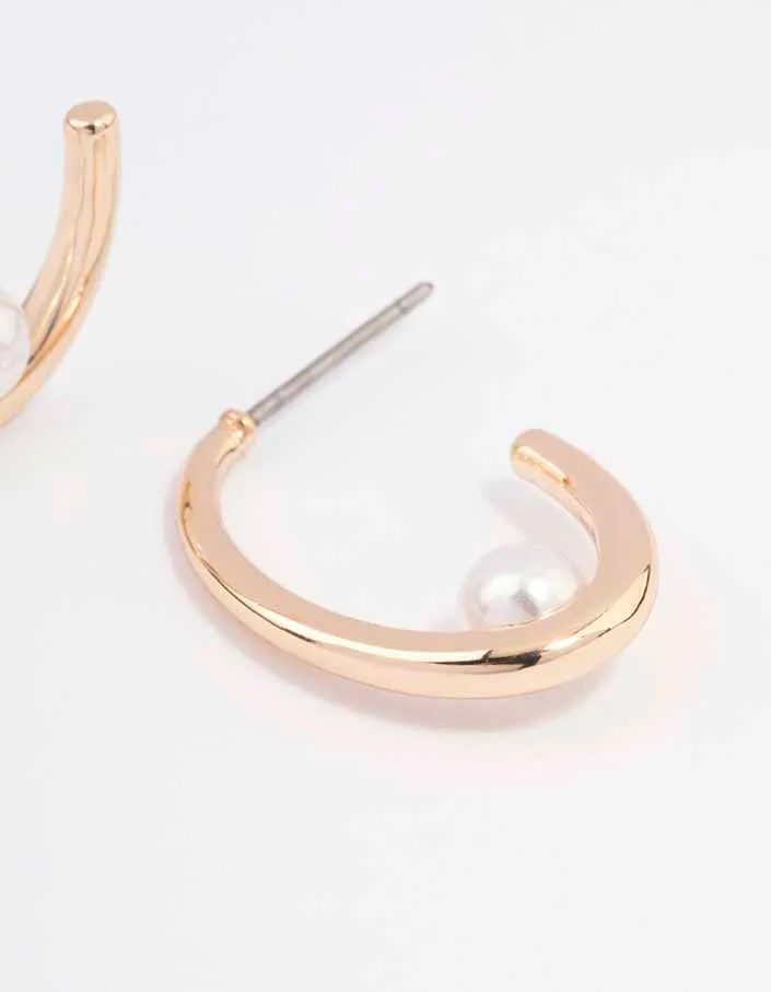 Gold Simple Pearl Hoop Earrings