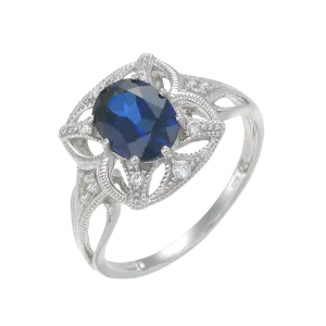 Graceful Blue Sapphire Ring with Filigree Detail