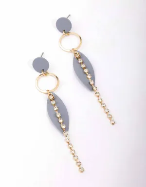 Grey Cup Chain Ring Leaf Drop Earrings