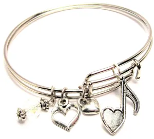 Heart Shaped Music Note Expandable Bangle Bracelet Set