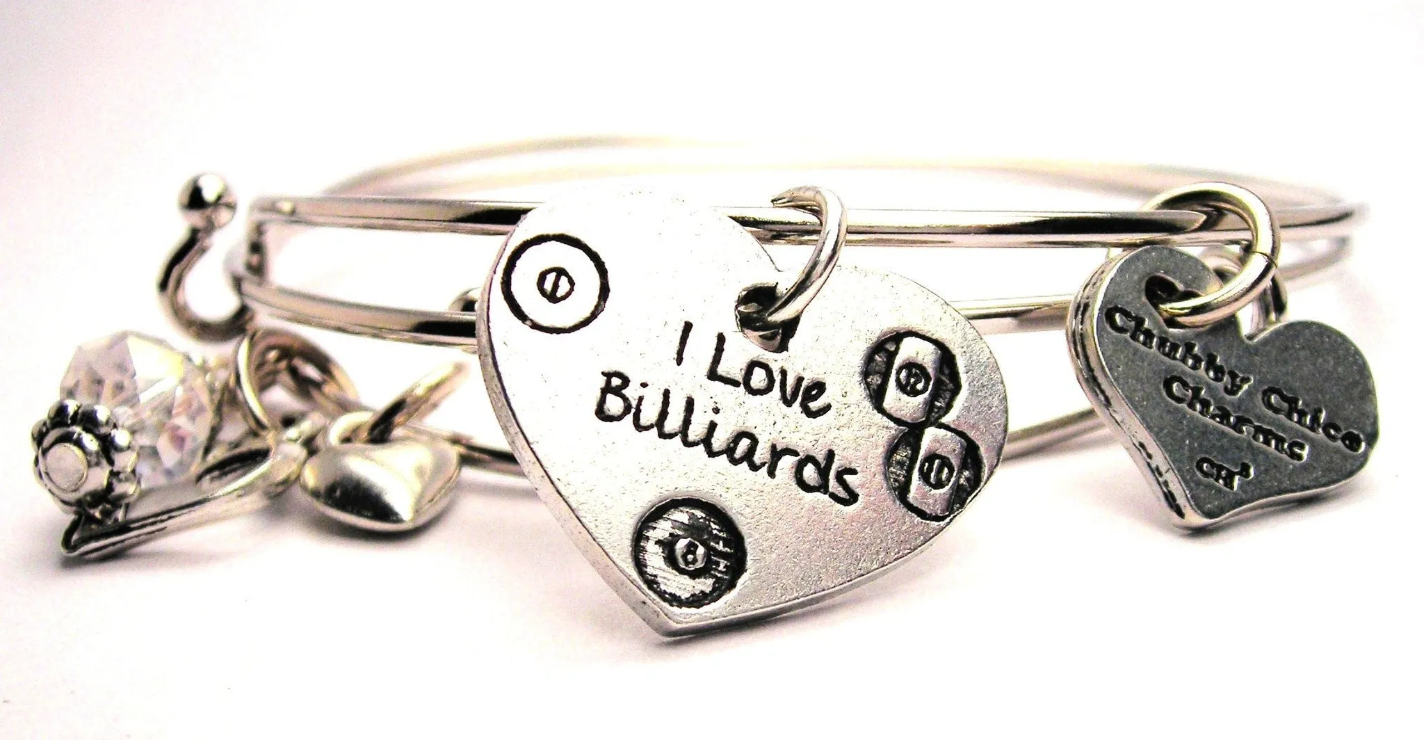 I Love Billiards Expandable Bangle Bracelet Set