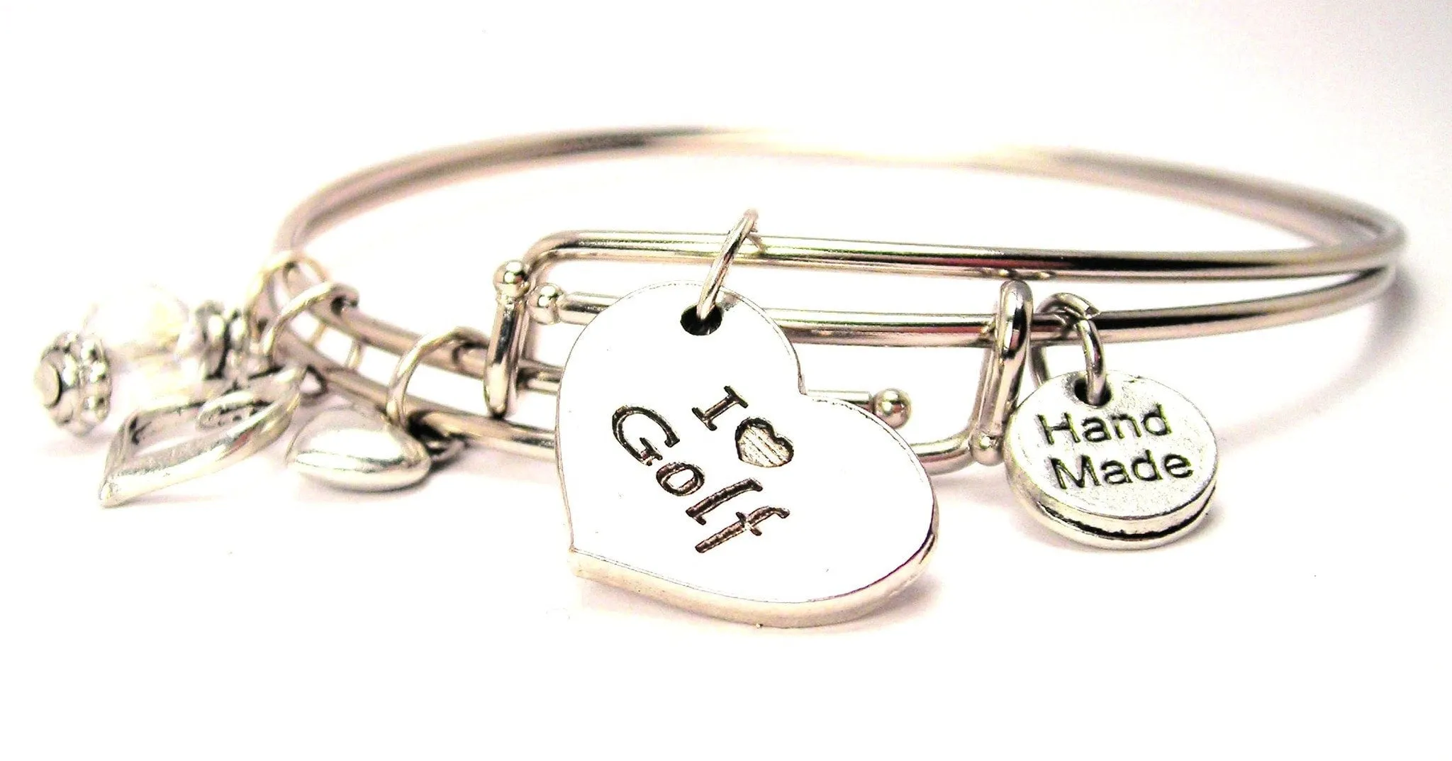 I Love Golf Heart Expandable Bangle Bracelet Set