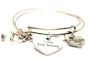 I Love Kick Boxing Expandable Bangle Bracelet Set