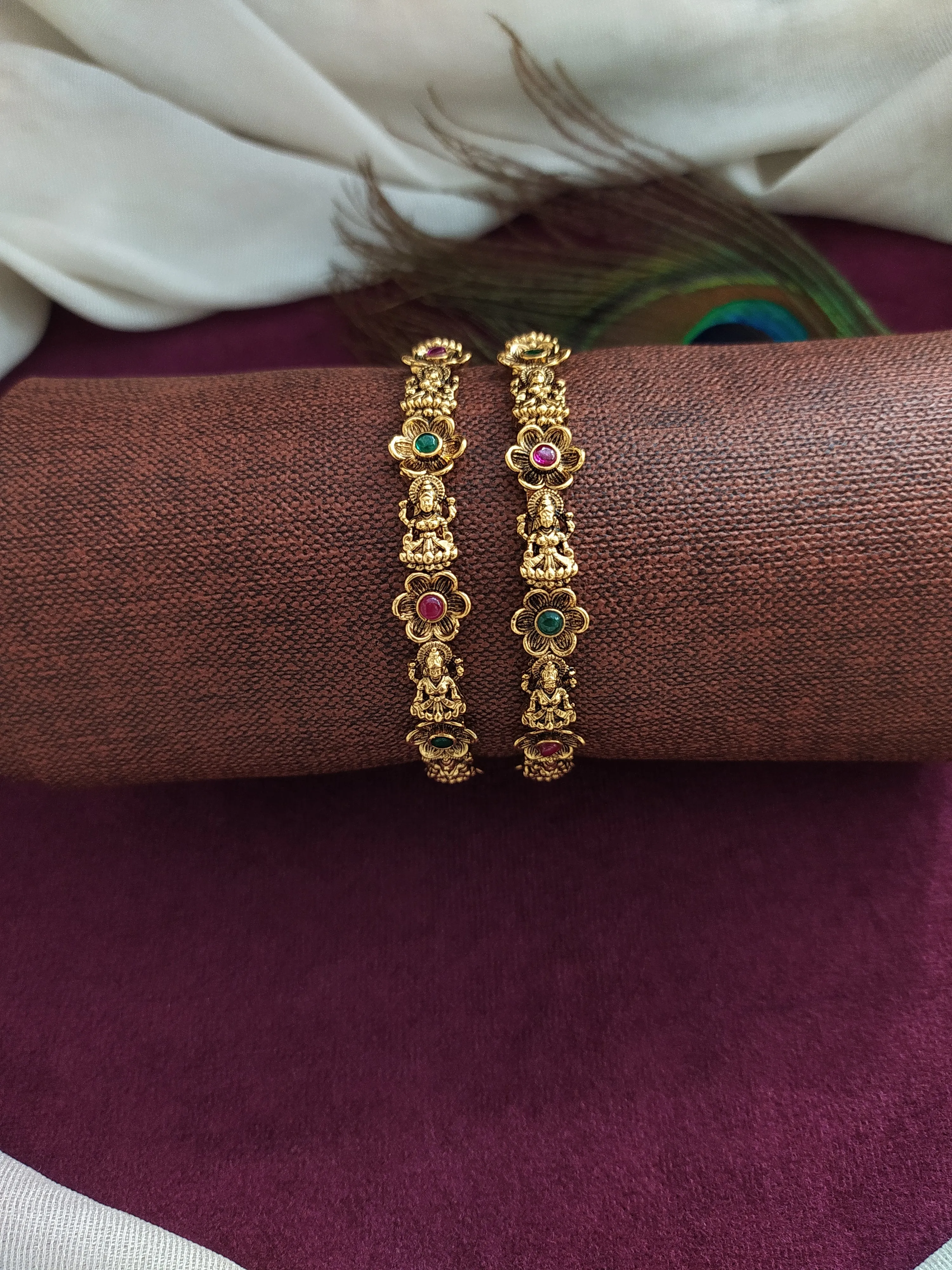 Immerse Yourself in Tradition: Antique Gold Plated Kemp Stone Bangles