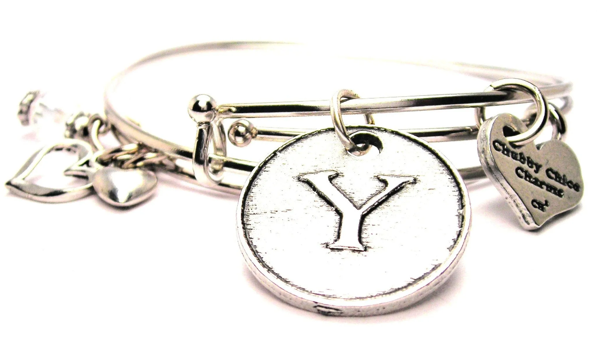 Initial Y Circle Expandable Bangle Bracelet Set