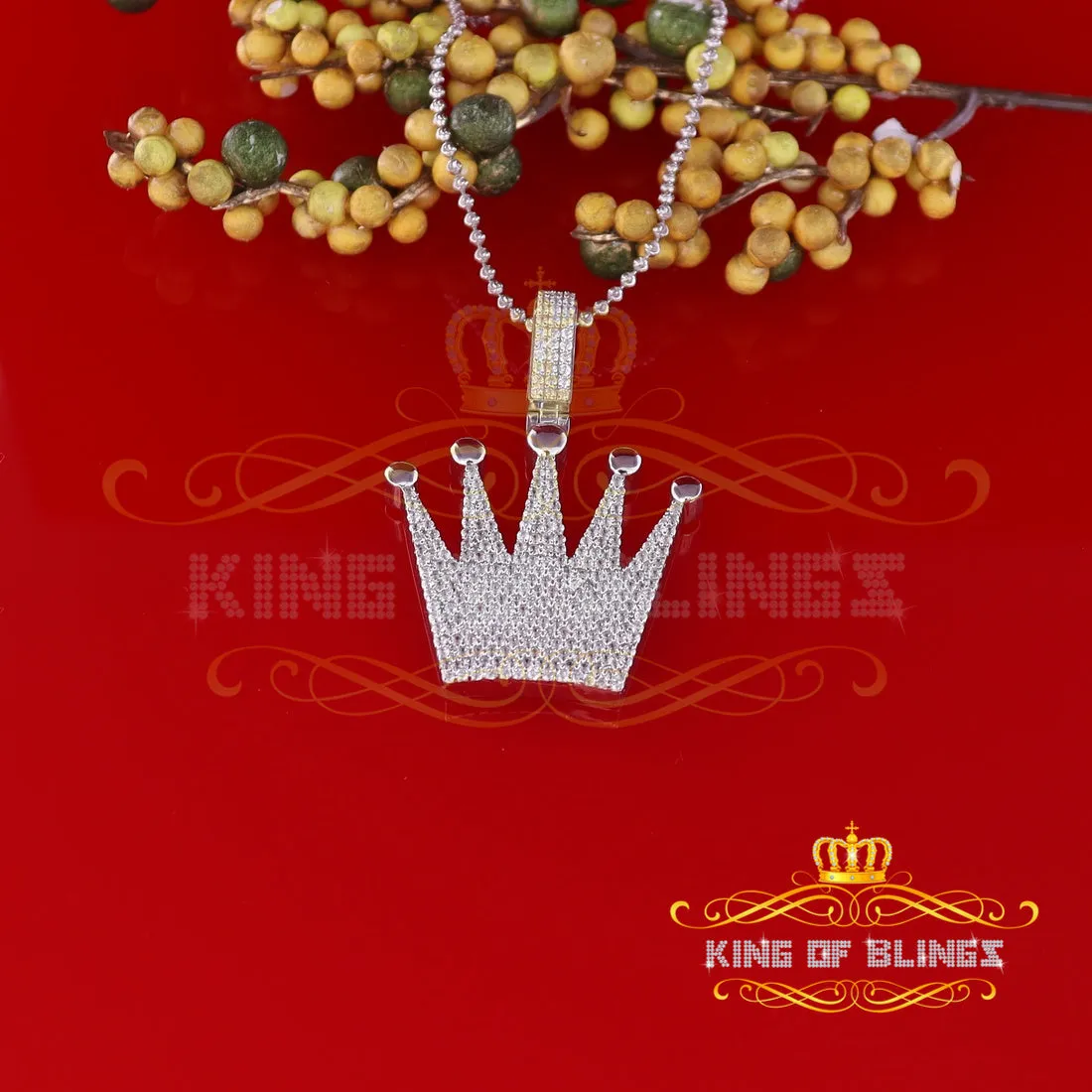 King Of Bling's Promise Crown Shape Pendant White 925 Sterling Silver 5.95ct Cubic Zirconia