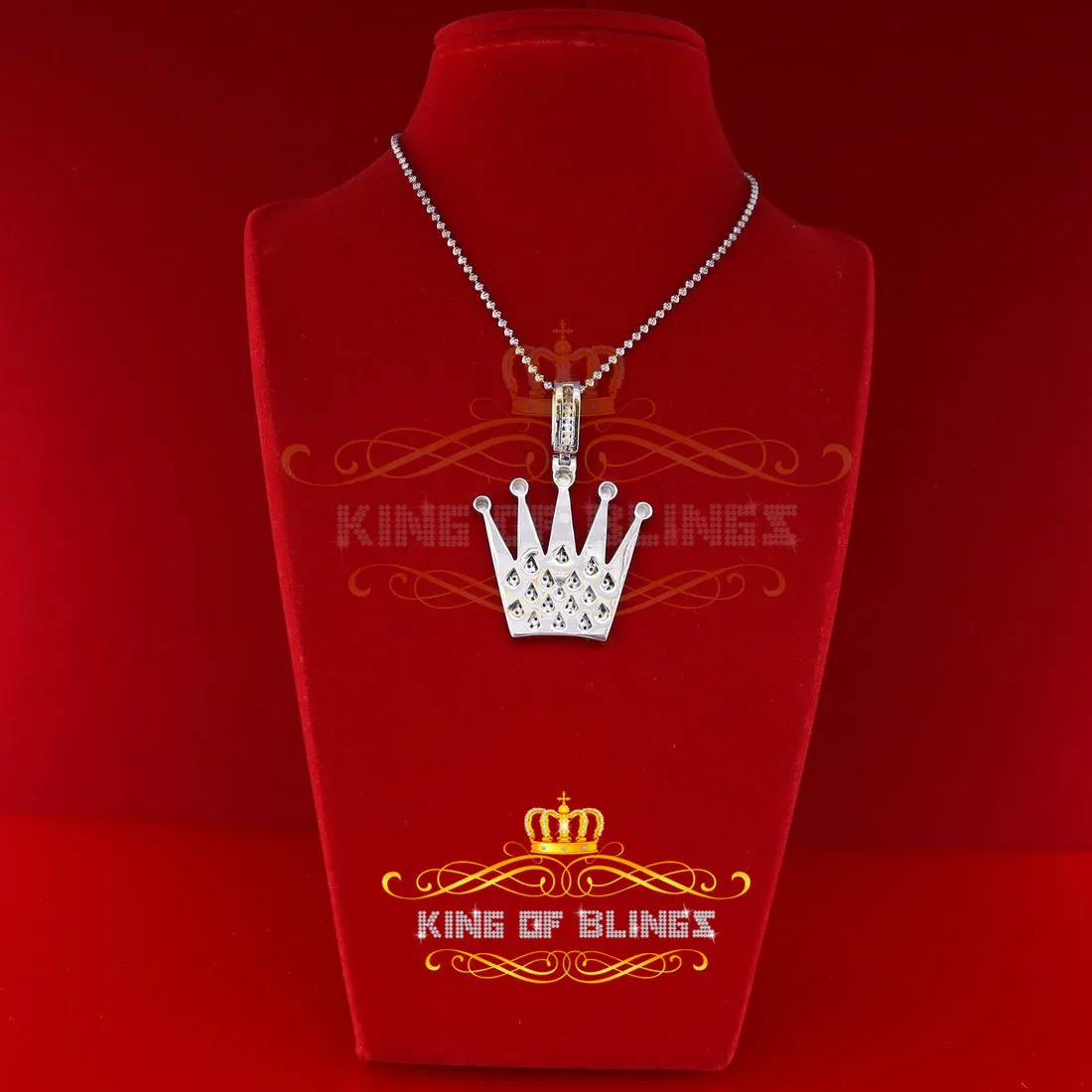 King Of Bling's Promise Crown Shape Pendant White 925 Sterling Silver 5.95ct Cubic Zirconia