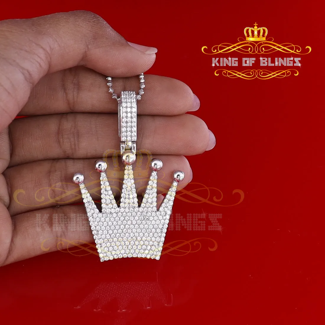 King Of Bling's Promise Crown Shape Pendant White 925 Sterling Silver 5.95ct Cubic Zirconia