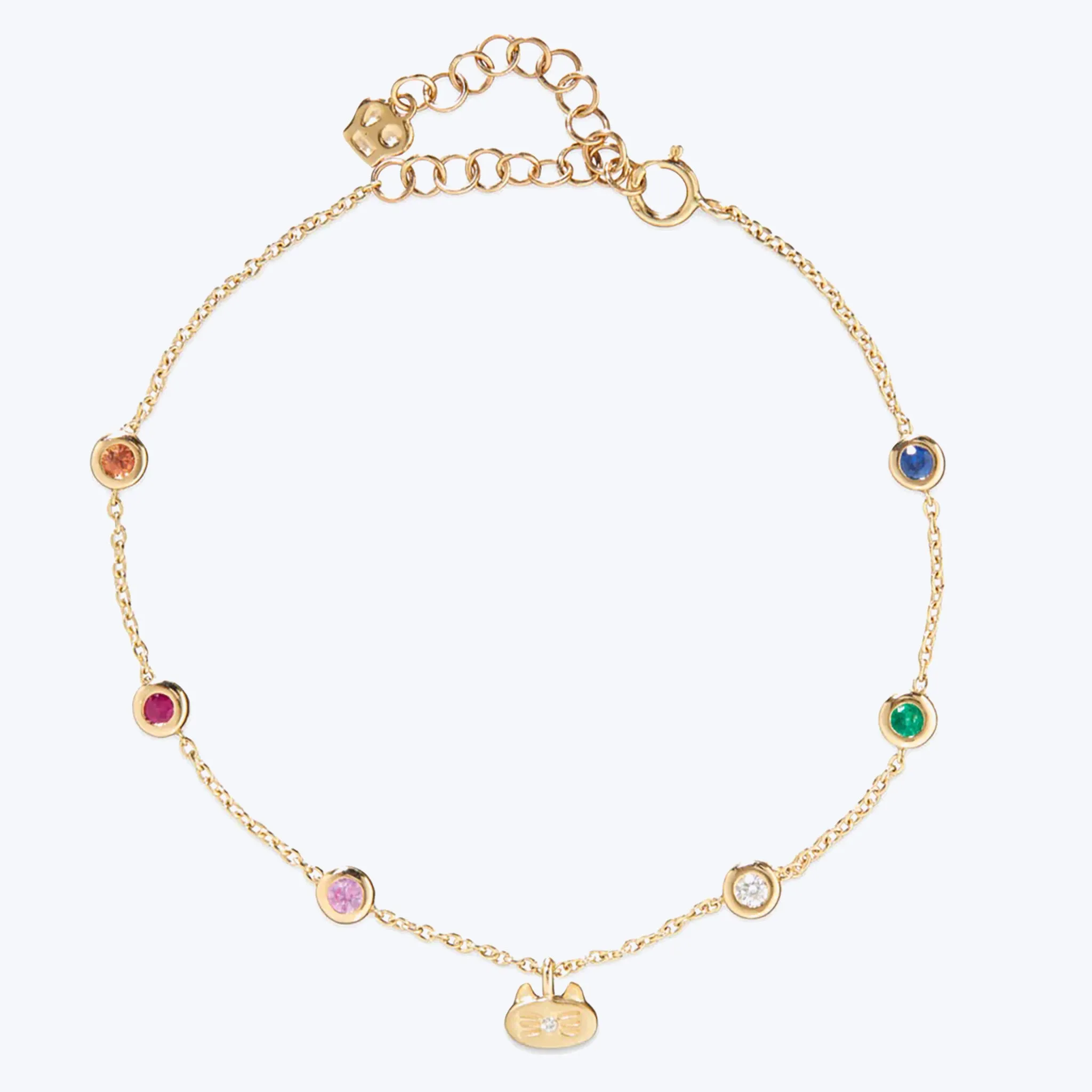 Kitty Charm and Gemstone Bezel Station Bracelet