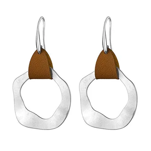 Leather Hammered Silver Earrings