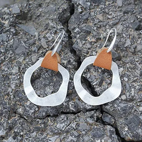 Leather Hammered Silver Earrings