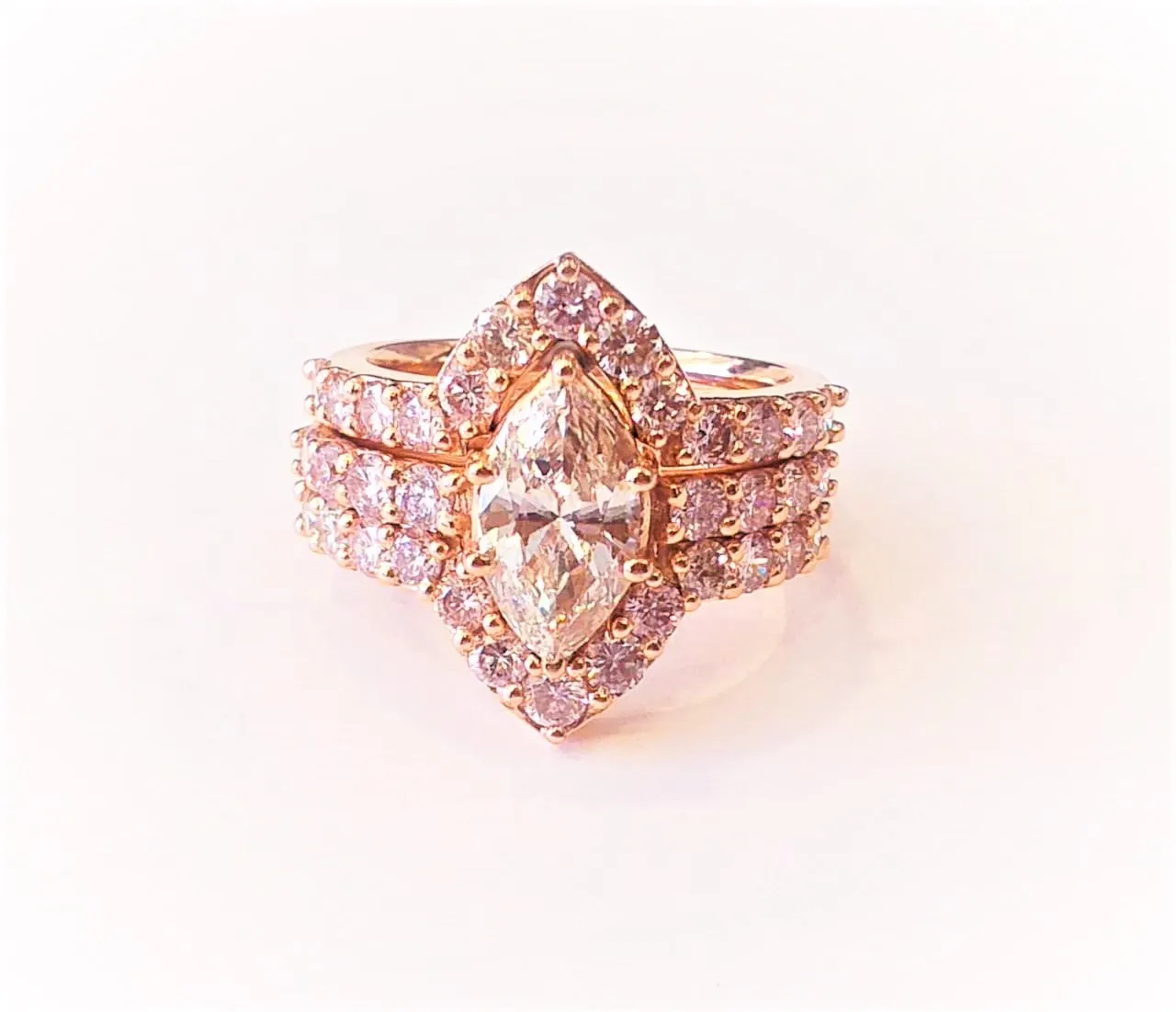 Marquise Diamond Ring with Curved Diamond Guard in 14k Rose Gold (3.64 ct.tw.)