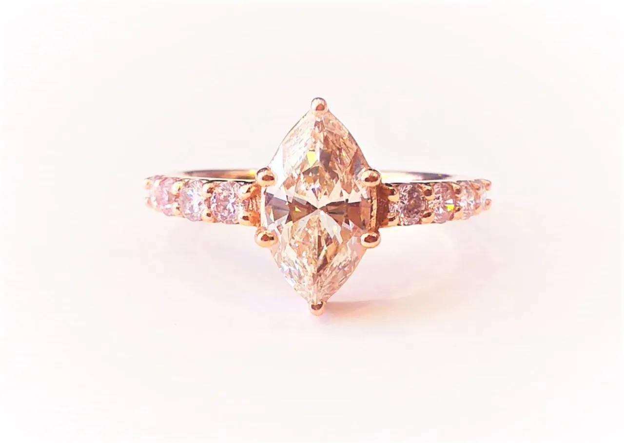 Marquise Diamond Ring with Curved Diamond Guard in 14k Rose Gold (3.64 ct.tw.)