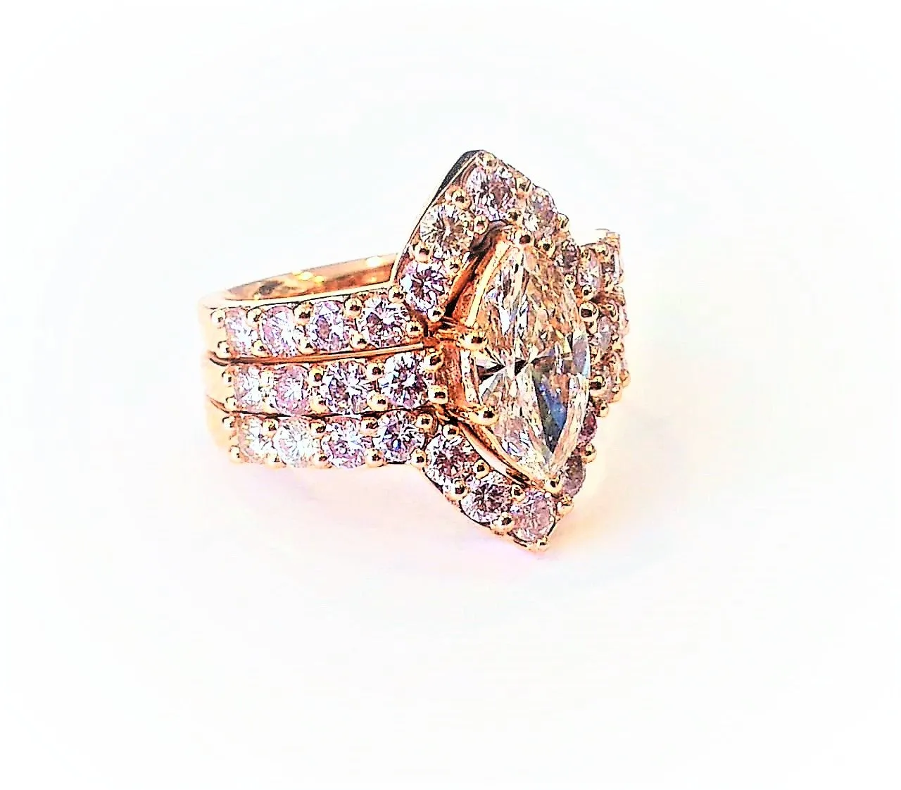 Marquise Diamond Ring with Curved Diamond Guard in 14k Rose Gold (3.64 ct.tw.)