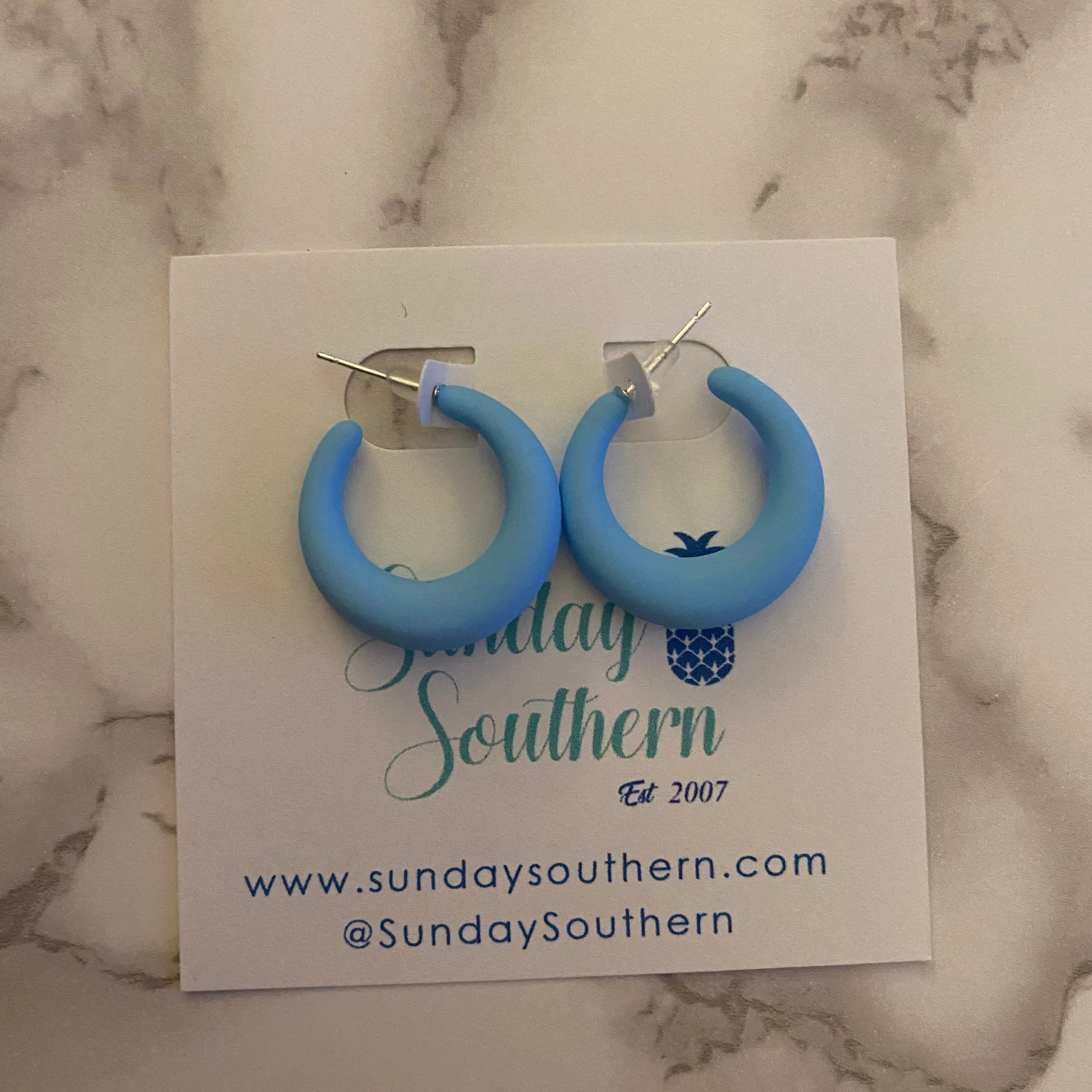 Matte Blue Little Hoop Earrings