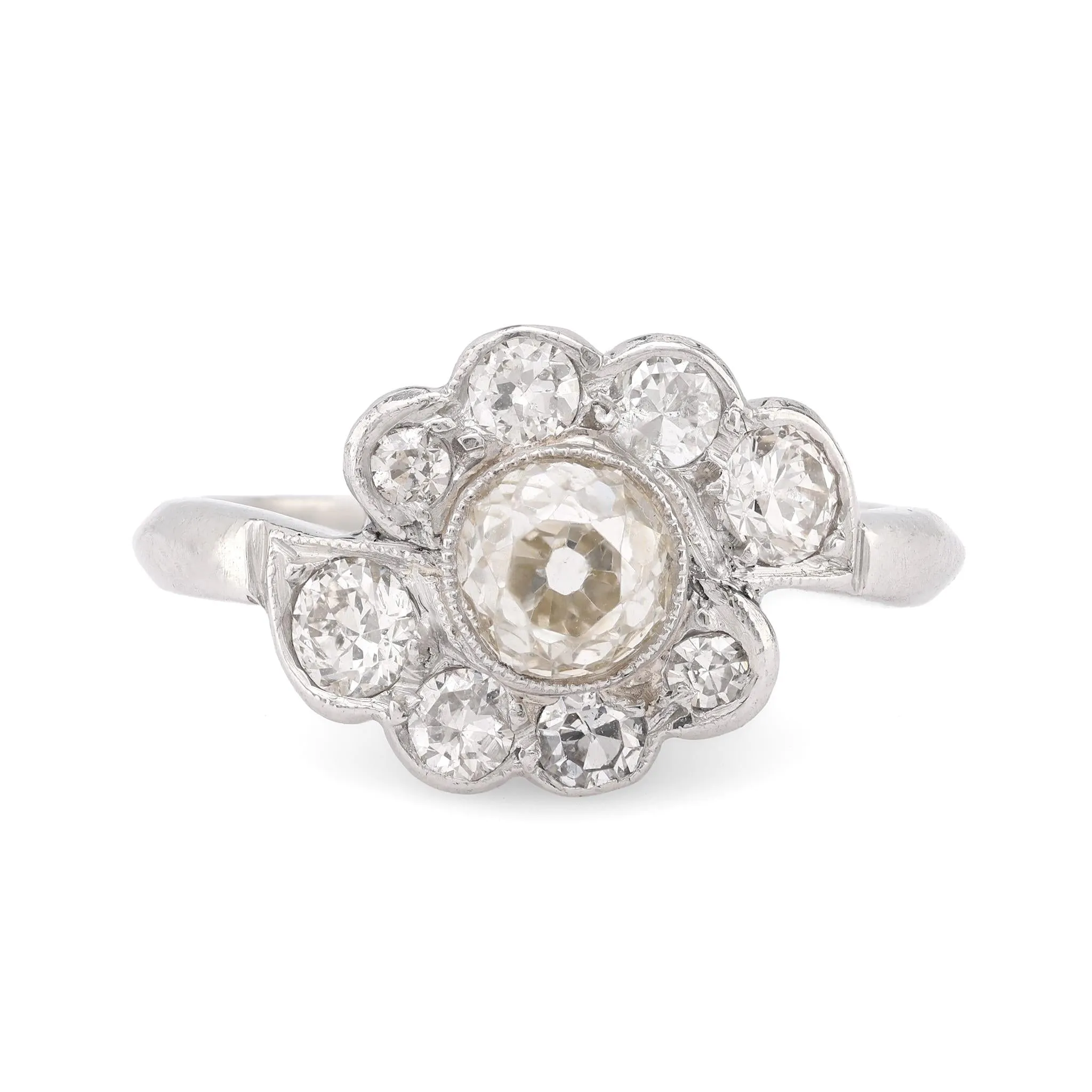 Mid Century .99 carat diamond platinum flower cluster ring