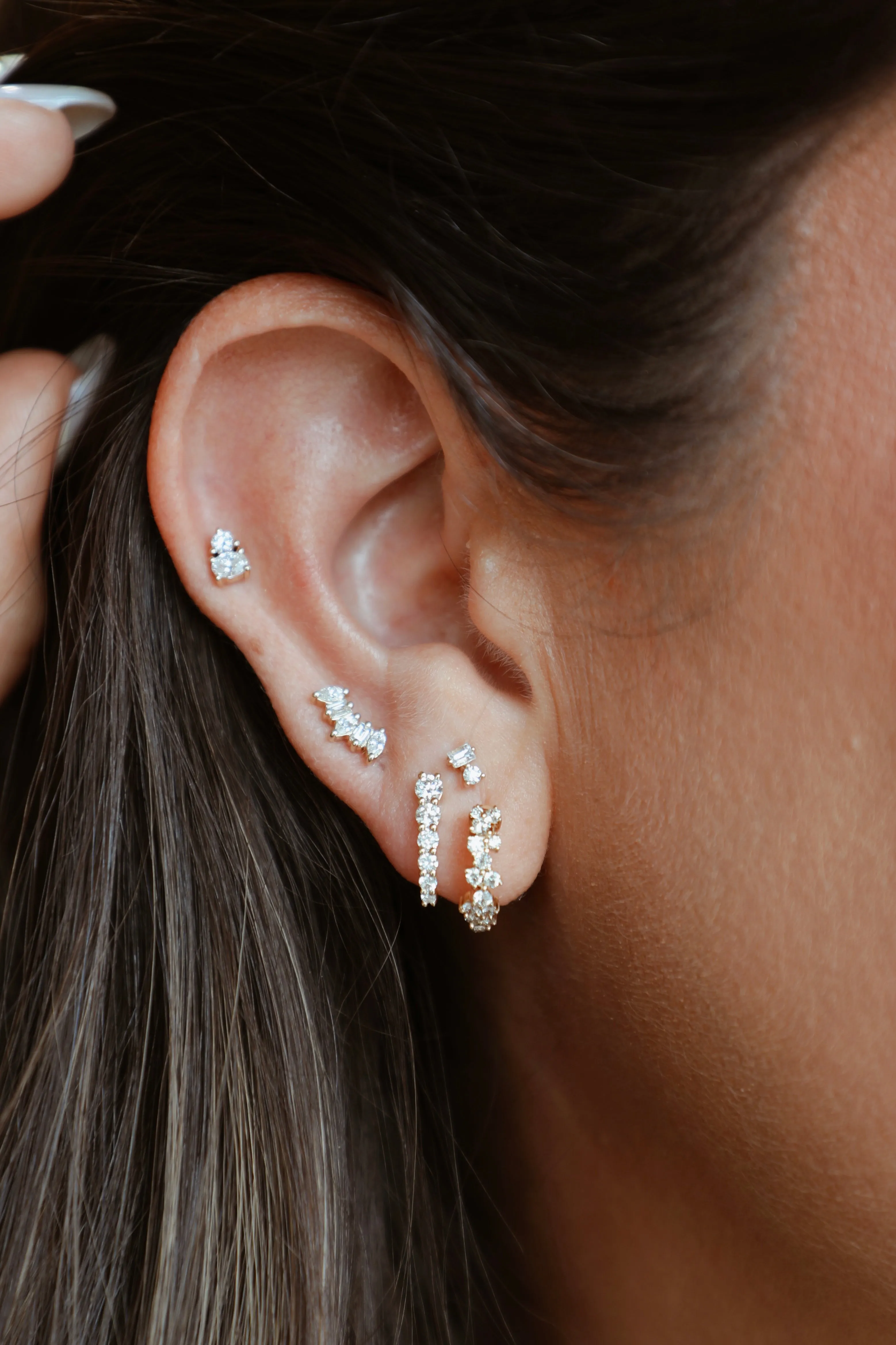 Mini Baguette & Round Diamond Studs