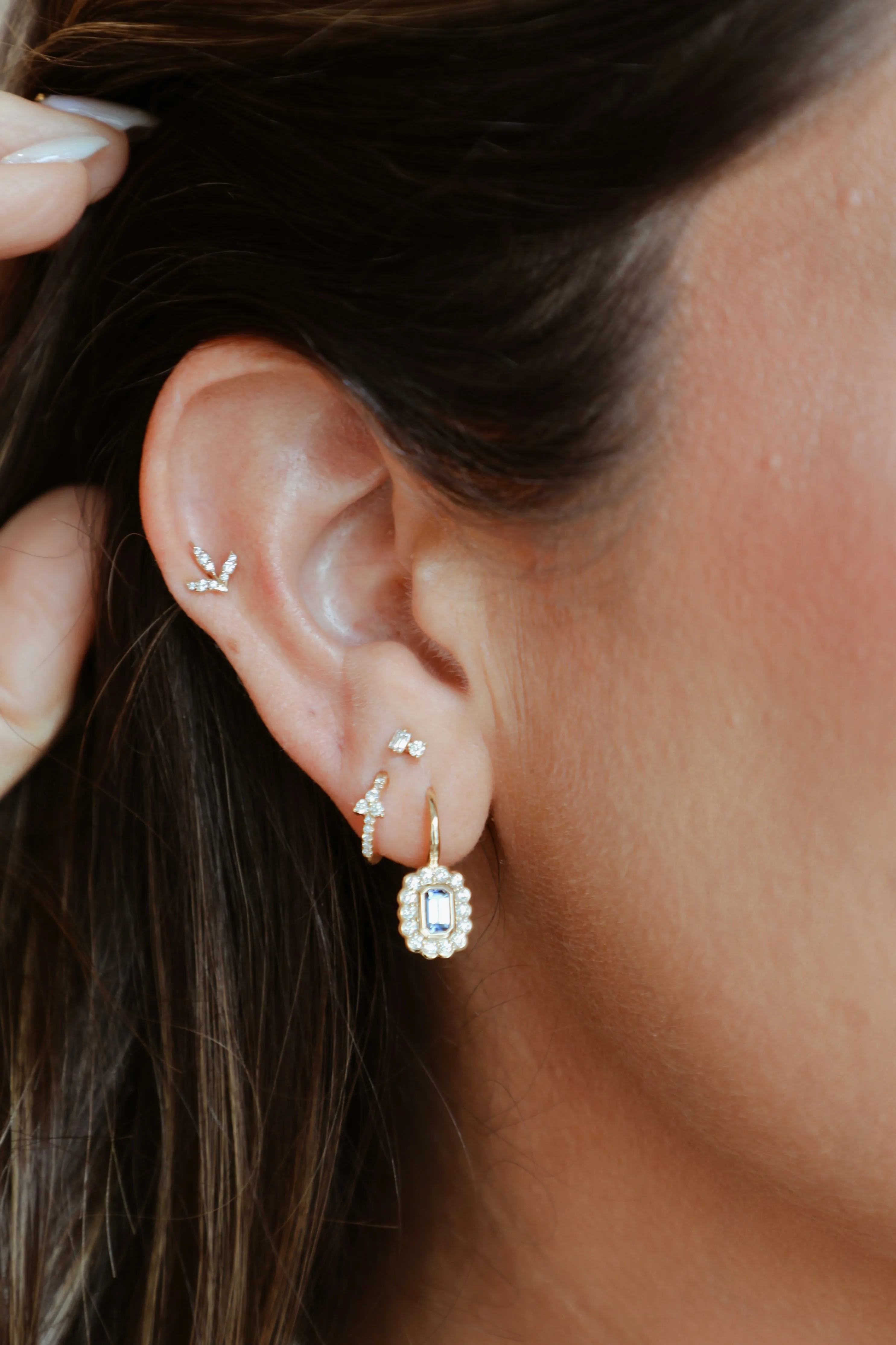 Mini Baguette & Round Diamond Studs