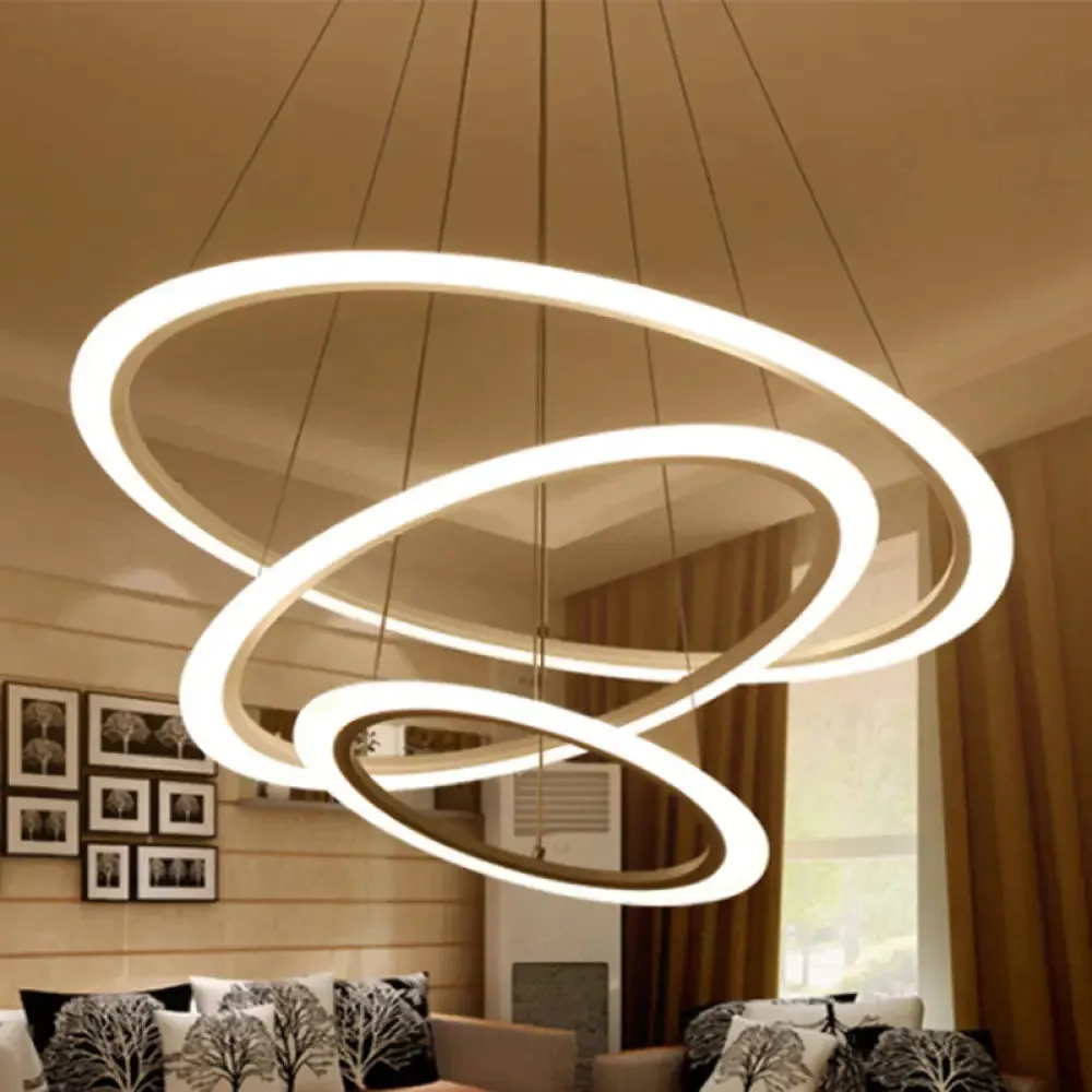 Modern Chandelier with Acrylic Shade - Contemporary Pendant Light, Warm/White Illumination