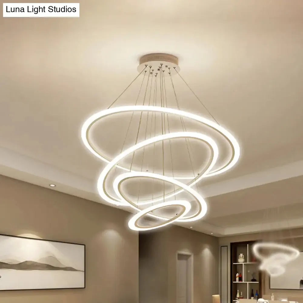 Modern Chandelier with Acrylic Shade - Contemporary Pendant Light, Warm/White Illumination