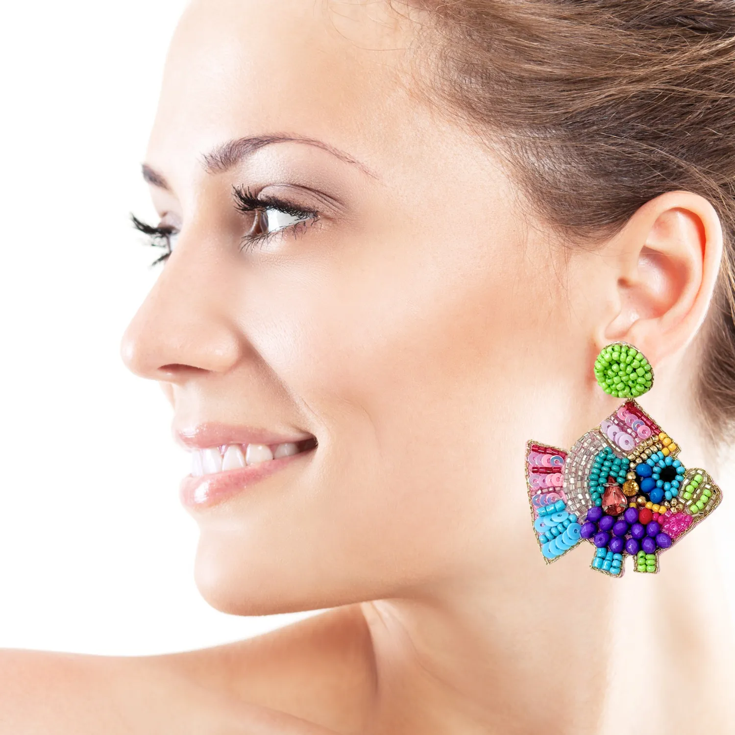 Multicolor Fish Beaded Earrings