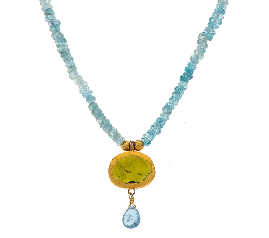 Nava Zahavi Aquamarine and Green Tourmaline Yellow Gold Necklace